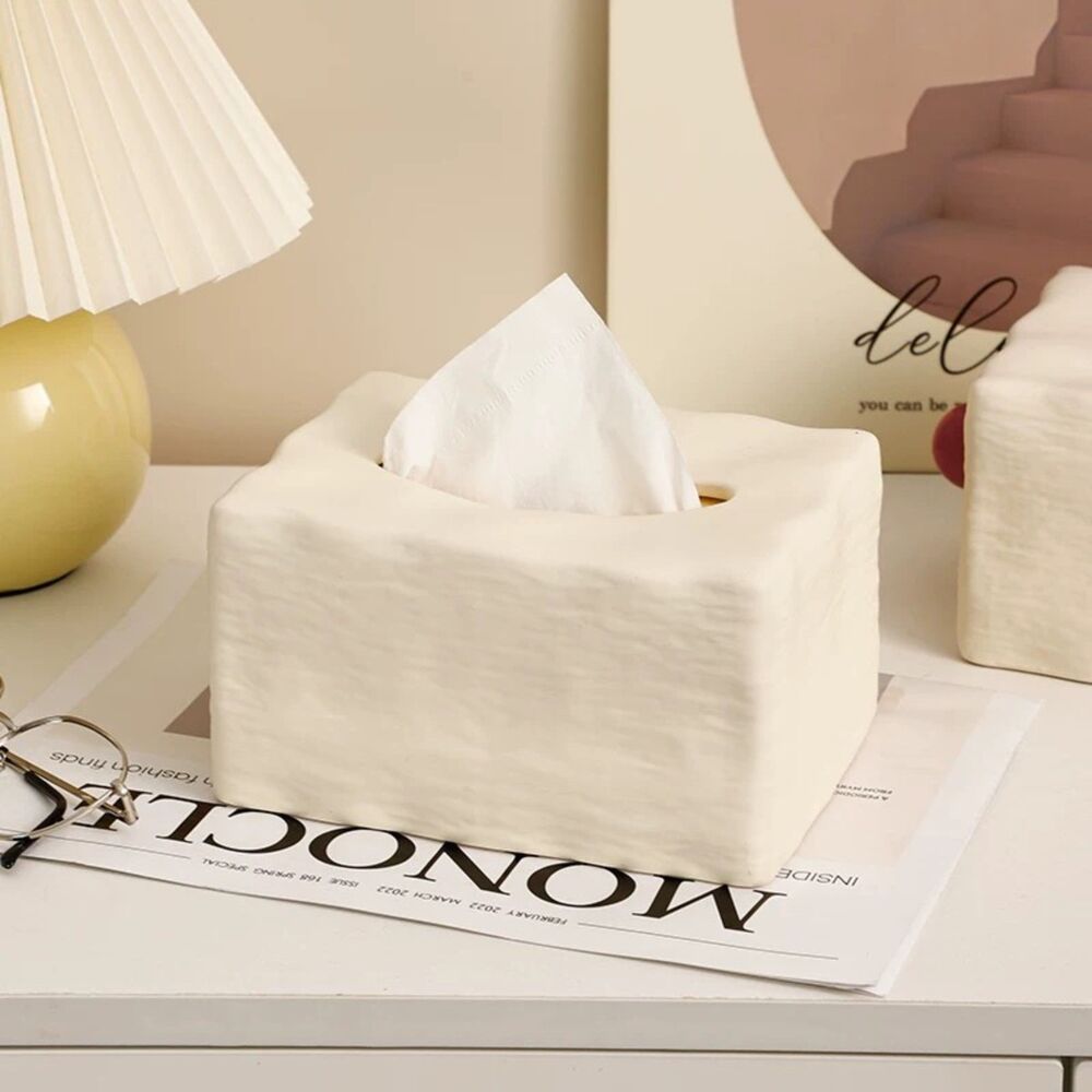 Cream Ceramic Tissue Box Cover Holder Wabi Sabi Modern Minimalist Home Decor